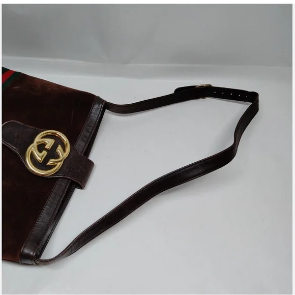 Gucci Brown Suede Leather Crossbody Bag - Picture 4 of 9